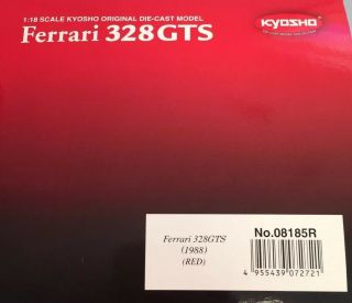 1/18 Kyosho Rare Soldout Ferrari 328 GTS 1988 Red 6