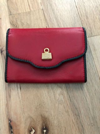 Judith Leiber Vintage Red Leather Wallet Coin Purse With Purse Charm
