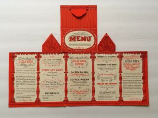 Vintage Disney Disneyland Hills Bros.  Fold Out Coffee House Menu 1950 