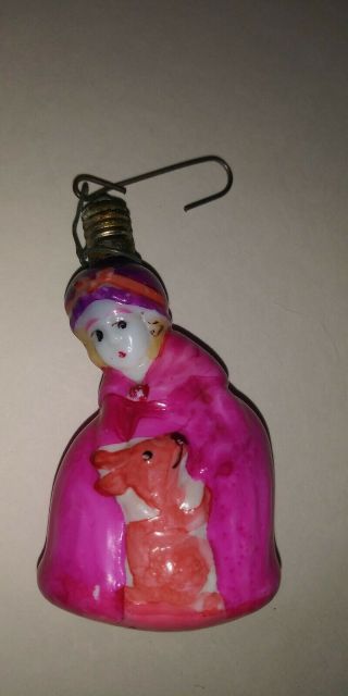 Vintage Antique Girl With Dog Figural Milk Glass Bulb Light Christmas Ornament