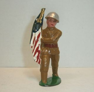 Vintage Barclay Dimestore Figure 701 Flagbearer (cast Helmet) - Exc