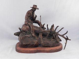 Vtg 1991 Western Bronze Sculpture Hunter & Bull Elk J.  Loggoz Ltd Ed Rocky Mt Elk