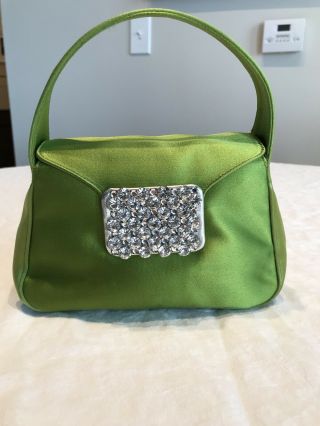 Kate Spade,  Classic Vintage Style Satin Evening Bag,  Green Made In Italy