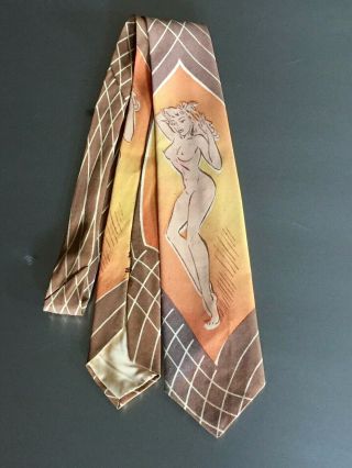 Vtg 1940 - 50 ' s Double Nude Ladies NECK TIE - Peach/Yellow/Light Brown 51 1/2 