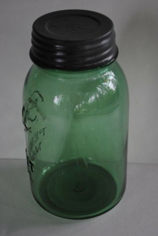 Vintage 1910 1923 BALL PERFECT MASON GREEN QUART Canning Jar w/ Lid Mold 8 2
