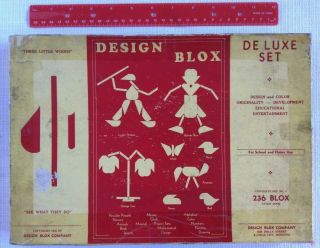 Vintage 1936 Design Blox Colored Wood Building Blocks W/ Instructions Deluxe Set