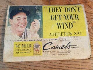 Rare Camel Cigarette Lou Gehrig Store Display Sign Tobacco Baseball Vintage 1930
