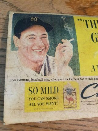 RARE Camel Cigarette Lou Gehrig Store Display Sign Tobacco Baseball Vintage 1930 2