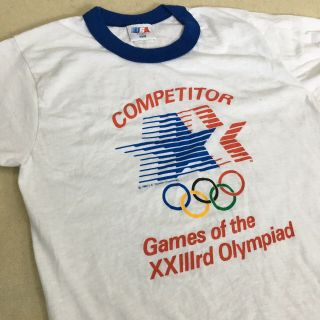 Vtg RARE 1984 LA Olympic Games Competitor Paper Thin Levi ' s Ringer T Shirt - Sml 4