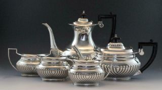 Antique Sheffield England Silver Plate 5 Piece Tea & Coffee Set W/ Gadrooning