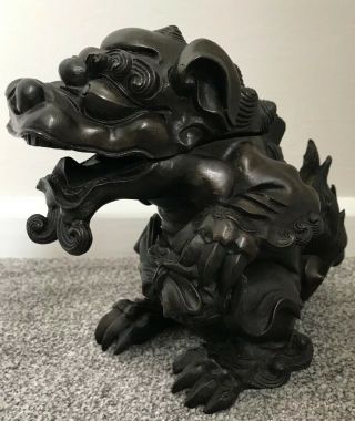 Antique Chinese Bronze Foo Dog Fu Lion Censer Incense Burner