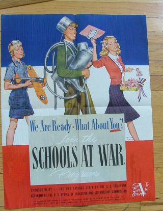 Ww 2 Poster Schools At War 22x28 Inches 1942