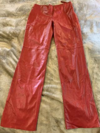 Kenneth Cole York Vintage Red Leather Bootleg Bootcut Pants Jeans Flawless 4