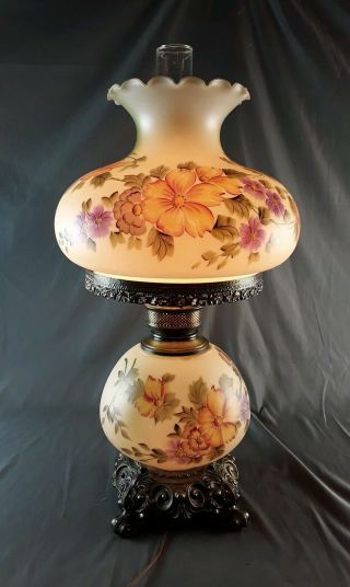 Vintage 3 - Way Gone With The Wind Hurricane Lamp Hand - Paint 2 Ft Tall Heavy Glass