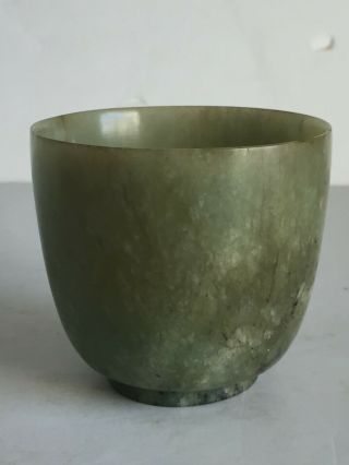 Vintage Antique Green Chinese Spinach Jade Cup With Foot Rim 2 3/4 " Tall