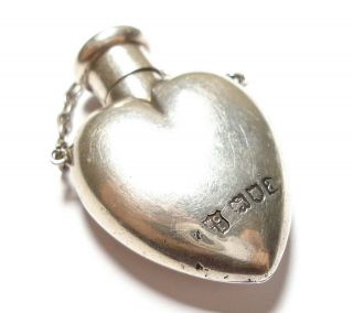 Antique Victorian Silver Heart Shaped Scent Bottle Pendant 1896