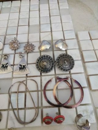 VINTAGE STERLING SILVER 32 PC EARRINGS TAXCO MEXICO ZUNI UNIQUE SIGNED NOT SCRAP 4