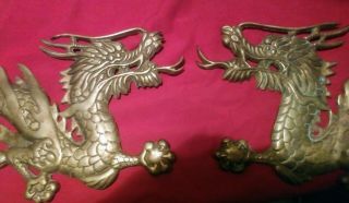 2 - 24 " Long Vintage Solid Brass Dragon Figure Wall Hangings