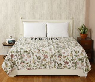 Indian Handmade Quilt Vintage Kantha Bedspread Throw Cotton Blanket Gudri Queen^