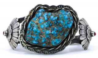 Vintage Navajo Sterling Silver Turquoise Cuff Bracelet 78.  9 Grams Chunky,