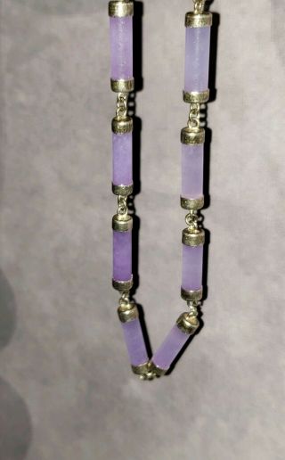 Vintage Antique Chinese Purple Lavender Jade Bracelet Sterling Silver