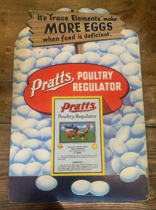 Rare Antique Vtg Pratts Poultry Regulator Cardboard Advertising More Eggs Sign