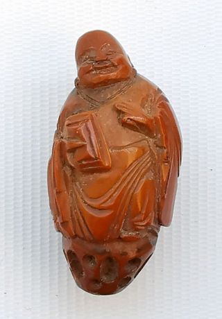 Vtg Chinese Oriental Olive Nut Carved Lohan Buddha Buddhist Prayer Pendant Bead