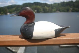 Duck Decoy,  Bill Geonne Canvasback Drake Solid Wood Decoy With X Brand On Bottom