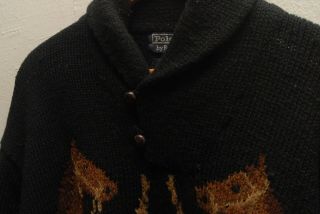Vintage Polo Ralph Lauren Hand Knit Equestrian Shawl Button Sweater Xl