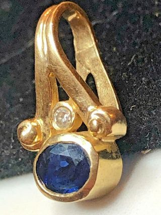 Vintage Estate 14k Gold Natural Blue Sapphire & Diamond Pendant Slide