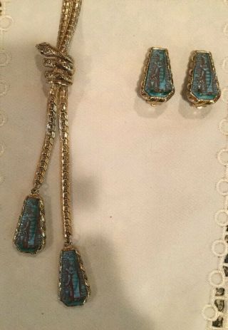 Vintage Whiting And Davis Gold Tone Snake Necklace And Earrings 5