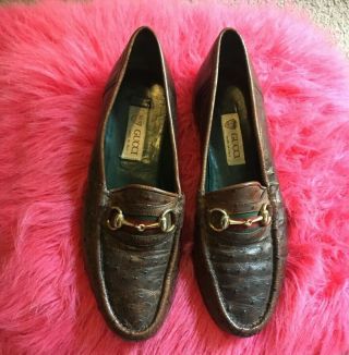 Vintage Gucci Black Leather Horse Bit Loafers 43.  5 D Made In Italy