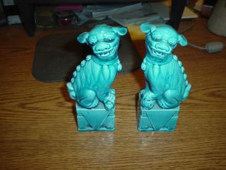 Vintage 6 " Chinese Turquoise Ceramic Foo Dogs