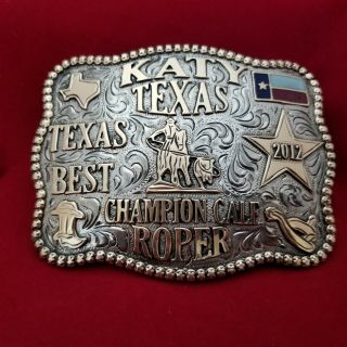 Rodeo Trophy Buckle Vintage 2012 Katy Texas Calf Roping Champion 857