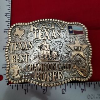 RODEO TROPHY BUCKLE VINTAGE 2012 KATY TEXAS CALF ROPING CHAMPION 857 3