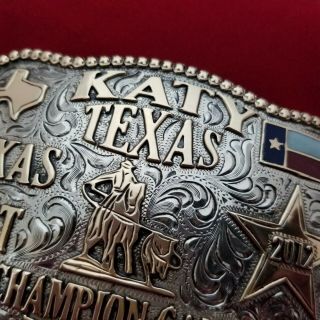 RODEO TROPHY BUCKLE VINTAGE 2012 KATY TEXAS CALF ROPING CHAMPION 857 5