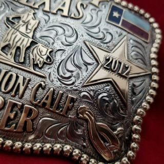 RODEO TROPHY BUCKLE VINTAGE 2012 KATY TEXAS CALF ROPING CHAMPION 857 6