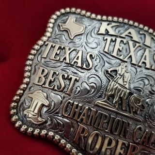 RODEO TROPHY BUCKLE VINTAGE 2012 KATY TEXAS CALF ROPING CHAMPION 857 7