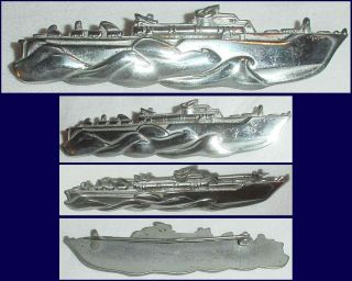 Wwii Era Military Ship Pin Battleship ? " Vos " Silvertone Needs Tlc 2.  5 " Long