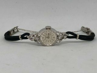 Vintage Legant Ladies Wristwatch 14k White Gold & Diamond 17 Jewels Watch