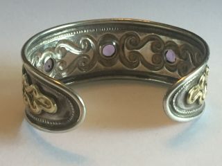 Vintage Sterling Silver & 18k Yellow Gold Amethyst Cuff Bracelet Italy 5