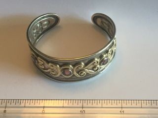 Vintage Sterling Silver & 18k Yellow Gold Amethyst Cuff Bracelet Italy 7