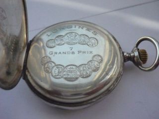 Vintage Longines SOLID SILVER 7 Grands Prix HUNTER Pocket Watch 1920s JW BENSON 7