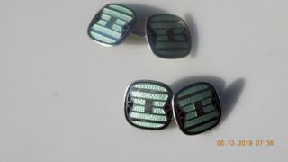 Vintage Sterling Silver Art Deco Green & Black Enamel Cufflinks