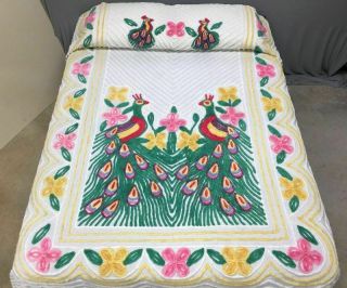 Vintage Peacock Chenille Bedspread