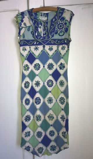 Rare Emilio Pucci Mid 60s Silk Multicolored Dress - Size 10