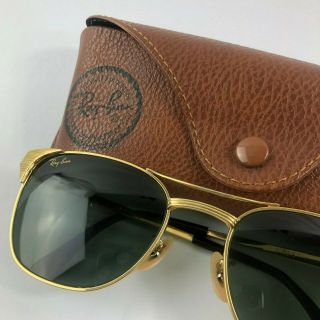 Vintage Ray - Ban Signet B&l Usa Gold Tone Horn Rimmed Sunglasses & Case