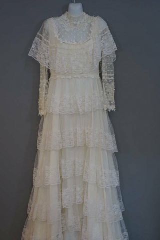 70s Hippie Boho Gunne Sax Era Tiered Lace Wedding Dress Small