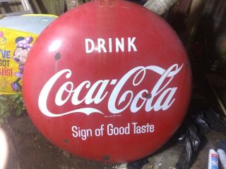 Vtg Coca Cola Round Button Sign 48 " 1950 