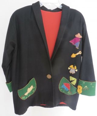 Unique Handmade Jacket With Fun Vintage Mexican Jacket Appliqué/size L?